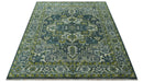 Antique Style Hand Knotted Teal, Gray and Green Traditional multi Size wool rug