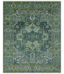 Antique Style Hand Knotted Teal, Gray and Green Traditional multi Size wool rug