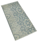 Antique Style Ivory and Charcoal Hand Knotted Traditional Oushak 2x4 wool Bedside Rug