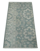 Antique Style Ivory and Gray Hand Knotted Traditional Oushak 2x4 wool Bedside Rug