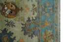 Antique Style Olive and Blue Hand knotted Traditional Oushak 8x10 wool Area Rug