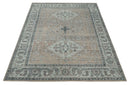 Antique Style Peach, Ivory and Charcoal 8x10 Hand knotted Traditional wool Area Rug