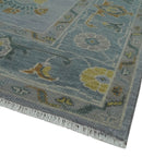 Silver and Gray Oushak Hand Knotted Wool Area Rug with Traditional Antique Design