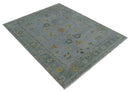Silver and Gray Oushak Hand Knotted Wool Area Rug with Traditional Antique Design