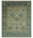 Antique Style Silver, Blue and Green 8x10 Hand Knotted Traditional Oushak wool area rug by The Rug Decor