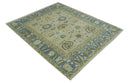 Antique Style Silver, Blue and Green 8x10 Hand Knotted Traditional Oushak wool area rug by The Rug Decor