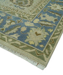 Antique Style Silver, Blue and Green 8x10 Hand Knotted Traditional Oushak wool area rug by The Rug Decor