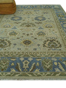 Antique Style Silver, Blue and Green 8x10 Hand Knotted Traditional Oushak wool area rug by The Rug Decor