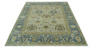 Antique Style Silver, Blue and Green 8x10 Hand Knotted Traditional Oushak wool area rug by The Rug Decor