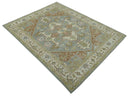 Heriz Traditional Hand-Knotted Wool Area Rug - Gray Ivory Peach Olive