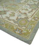 Heriz Traditional Hand-Knotted Wool Area Rug - Gray Ivory Peach Olive