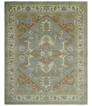 Antique Style Traditional Heriz Gray, Ivory, Peach and Olive Hand Knotted Multi Size wool Area Rug