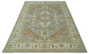 Heriz Traditional Hand-Knotted Wool Area Rug - Gray Ivory Peach Olive