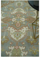 Heriz Traditional Hand-Knotted Wool Area Rug - Gray Ivory Peach Olive
