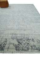 Antique Style transitional 8x11 Beige and Charcoal hand knotted Wool and art silk Area Rug by The Rug Decor