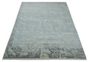 Antique Style transitional 8x11 Beige and Charcoal hand knotted Wool and art silk Area Rug by The Rug Decor