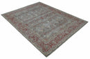 Antique Style Vintage Finish Low Pile Hand Knotted Gray, Silver and Rust Traditional Oushak Wool Rug | TRD2779