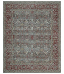Antique Style Vintage Finish Low Pile Hand Knotted Gray, Silver and Rust Traditional Oushak Wool Rug | TRD2779