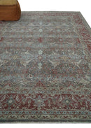 Antique Style Vintage Finish Low Pile Hand Knotted Gray, Silver and Rust Traditional Oushak Wool Rug | TRD2779