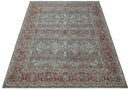 Antique Style Vintage Finish Low Pile Hand Knotted Gray, Silver and Rust Traditional Oushak Wool Rug | TRD2779