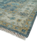 Teal Blue Hand Knotted Wool Oriental Oushak Area Rug Ivory Beige Heirloom Quality by The Rug Decor