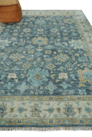 Teal Blue Hand Knotted Wool Oriental Oushak Area Rug Ivory Beige Heirloom Quality by The Rug Decor