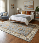 Hand Knotted Gray and Ivory Wool Area Rug Traditional Vintage Design by The Rug Decor
