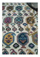 Ivory Gold and Pink Hand Knotted Wool Area Rug - Traditional Boteh Design by The Rug Decor