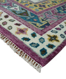 Ivory Gold and Pink Hand Knotted Wool Area Rug - Traditional Boteh Design by The Rug Decor