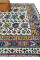 Ivory Gold and Pink Hand Knotted Wool Area Rug - Traditional Boteh Design by The Rug Decor