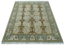 Antique Turkish Hand Knotted Wool Rug 8x10 - Brown Ivory Blue