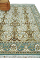 Antique Turkish Hand Knotted Wool Rug 8x10 - Brown Ivory Blue