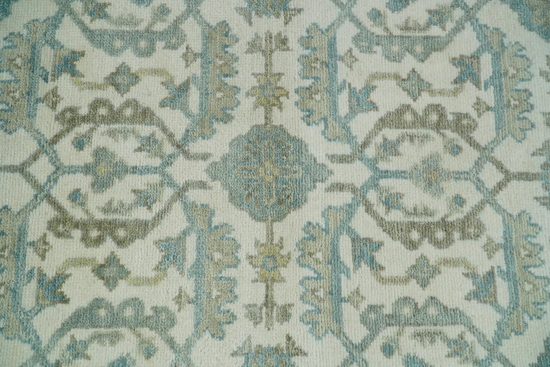 Ivory, Blue and Beige Hand knotted Traditional Large Design Multi Size wool Area Rug