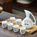 GobekUsa Ceramic Wine Set Dispenser Antique Pot Liquor Cup Warming Container