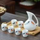 GobekUsa Ceramic Wine Set Dispenser Antique Pot Liquor Cup Warming Container
