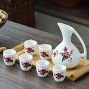 GobekUsa Ceramic Wine Set Dispenser Antique Pot Liquor Cup Warming Container
