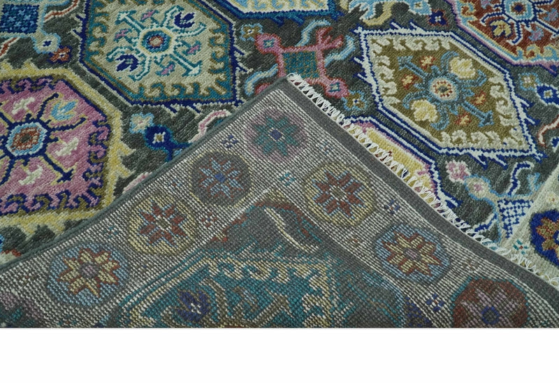 Antique look Charcoal, beige and Blue Hand knotted Traditional Oushak Custom Made wool Area Rug