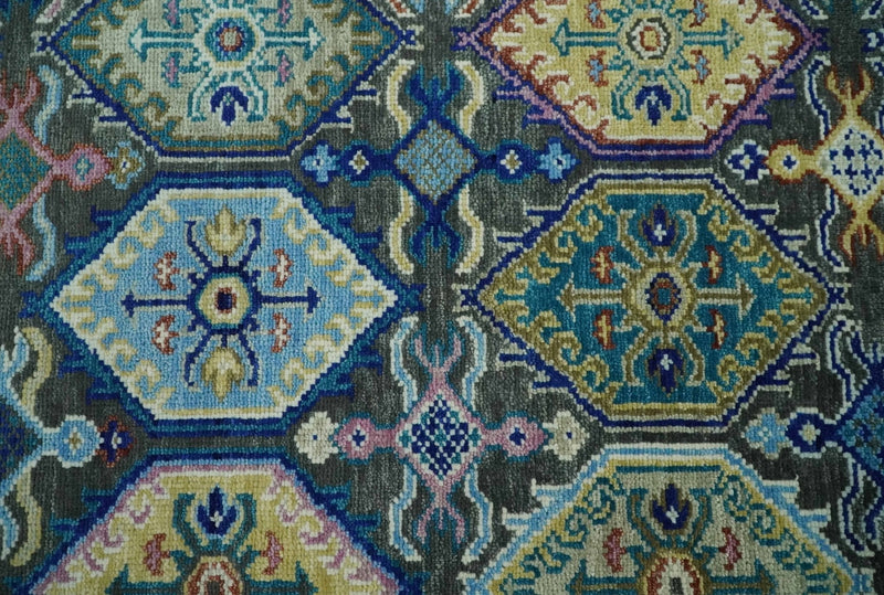 Antique look Charcoal, beige and Blue Hand knotted Traditional Oushak Custom Made wool Area Rug