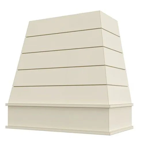 Antique White Wood Range Hood With Tapered Shiplap Front and Block Trim - 30", 36", 42", 48", 54" and 60" Widths Available