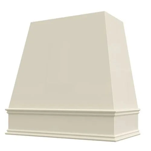 Antique White Wood Range Hood With Tapered Front and Decorative Trim - 30", 36", 42", 48", 54" and 60" Widths Available