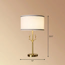 GobekUsa Antler Decor Fabric Drum Table Lamp - Simplicity 1 Bulb, White Bedside Nightstand Light
