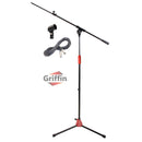 Microphone Stand with Telescoping Boom, XLR Cable and Mic Clip Package by GRIFFIN | Tripod Premium Quality for Studio, Karaoke, Live Performances, Studio, Conferences | 20 ft Pro Audio Mic Cord Patch