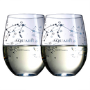 Set of 2 Zodiac Sign Wine Glasses with 2 Wooden Coasters (Aquarius)