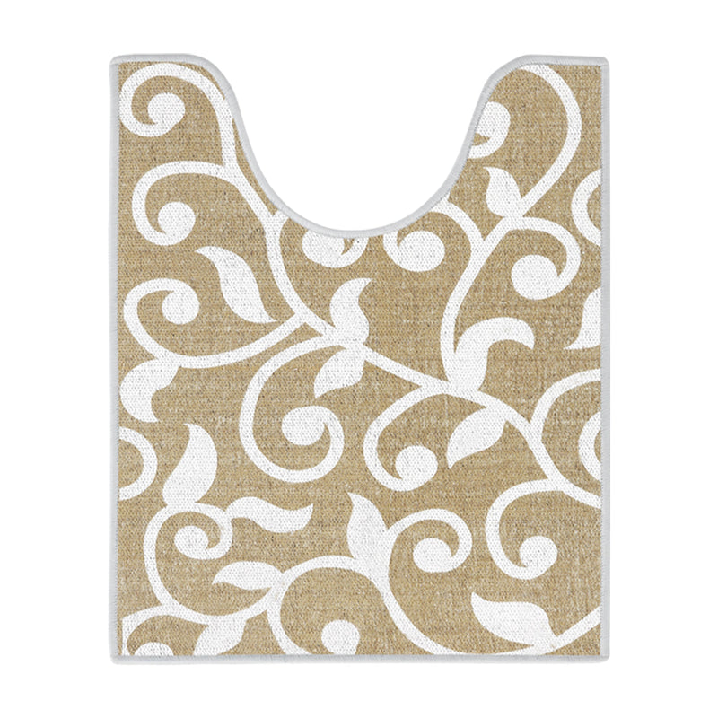 Floral Design U Shape Bathroom Rug | 20”x24" | Beige
