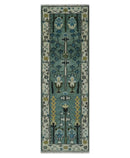Custom Made Teal And Ivory Tree of life Hand Knotted Runner Rug by The Rug Decor