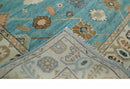 Aqua Blue and Ivory 8x10 Hand Knotted Wool Traditional Oushak Area Rug by The Rug Decor