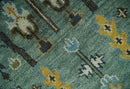Aqua Hand Knotted Green and Ivory Traditional Turkish Vintage Style Wool Rug by The Rug Decor