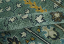Aqua Hand Knotted Green and Ivory Traditional Turkish Vintage Style Wool Rug by The Rug Decor