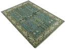 Aqua Hand Knotted Green and Ivory Traditional Turkish Vintage Style Wool Rug by The Rug Decor
