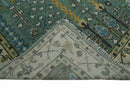 Aqua Hand Knotted Green and Ivory Traditional Turkish Vintage Style Wool Rug by The Rug Decor